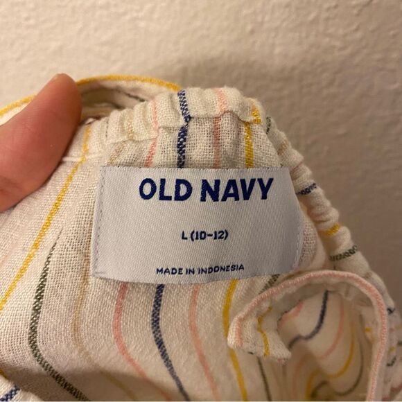 Old Navy linen Tie-Front striped Utility Romper jumpsuit shorts beach L 10/12 - Picture 7 of 13